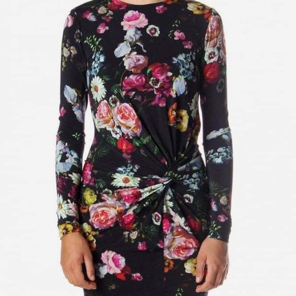 Ted Baker London Izzie Oil Painting Dress Floral Ruched Bodycon Size 4 H12695 - Picture 3 of 11